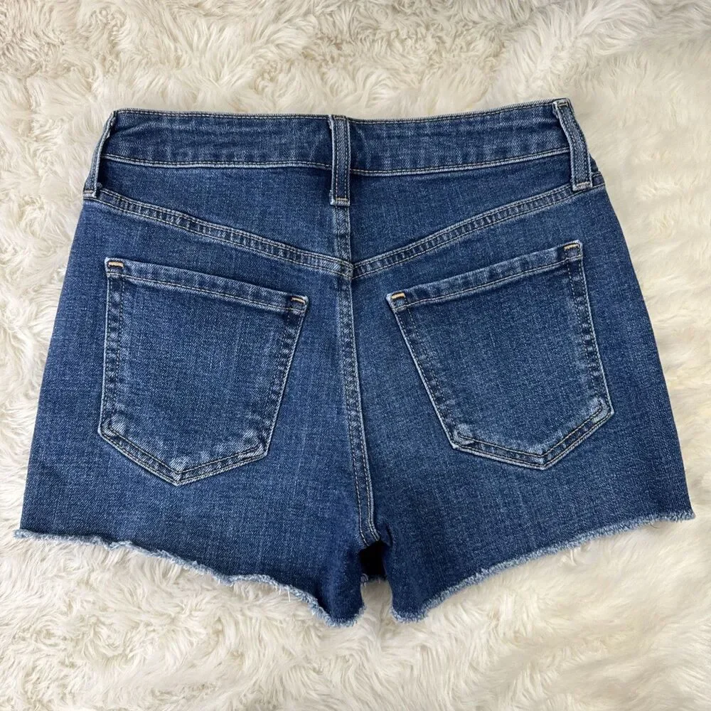 Old Navy High Rise OG Straight Shorts 0 (W26 Inseam 2.5) Blue Distressed Womens